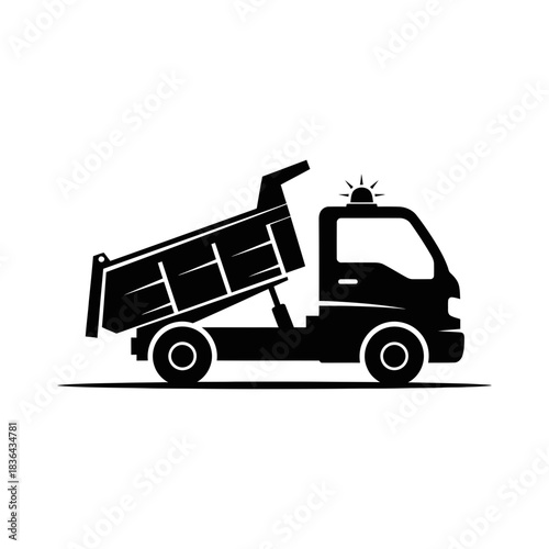 Dump Truck Silhouette Icon – Construction Loader Vehicle Vector Design