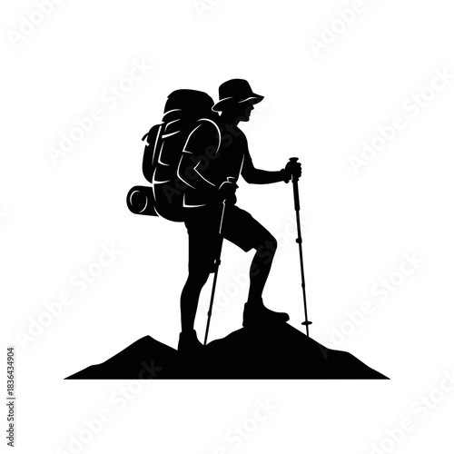 Hiking Explorer Silhouette – Trekking Adventure Mountain Backpack Vector