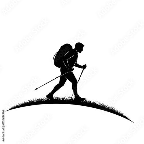 Hiking Explorer Silhouette – Trekking Adventure Mountain Backpack Vector