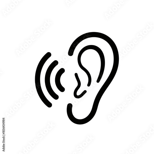 Hearing Ear Icon – Sound Listening Audio Wave Vector Symbol