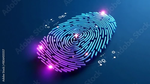 Digital Fingerprint: A luminous and futuristic depiction of a fingerprint, symbolizing advanced security and technological identity, emitting a vibrant glow against a sophisticated.