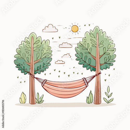 Relaxing Hammock Between Trees in Summer Nature