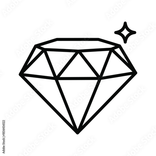 Diamond Gemstone Outline Icon with Sparkle