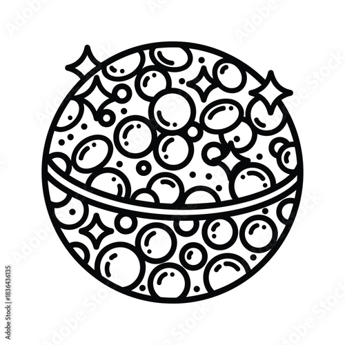 Stylized Bath Bomb with Bubbles and Sparkles Line Icon