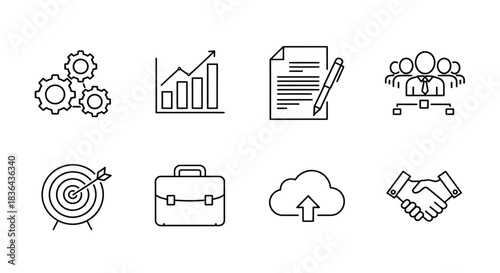 Collection of business and finance icons hand drawn style