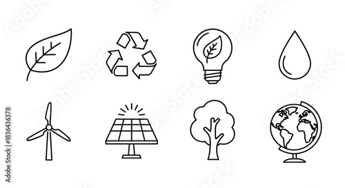 Hand drawn eco friendly symbols for environmental protection and sustainability