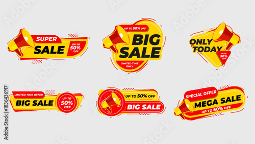 Premium colorful sale tag bundle with graphic element. Premium price tag design for special offers, best deals, and shop advertisements.