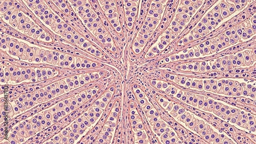 Microscopic view of liver tissue showing hepatocytes arranged in radiating cords around a central vein.