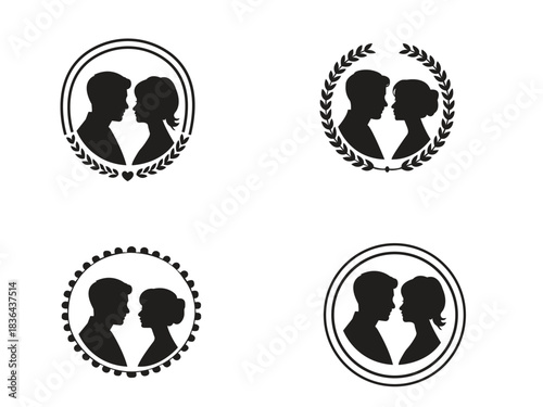 Romantic Couple Silhouette Set with Decorative Frames 
