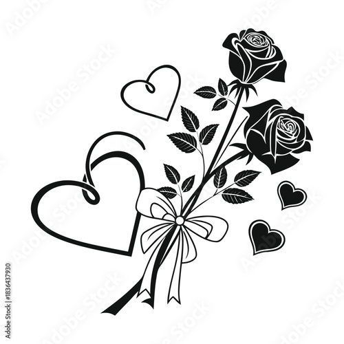 Romantic Rose Bouquet with Heart Shapes Valentine Design