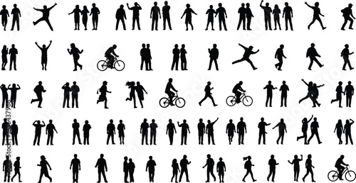 Collection of black silhouettes of elderly men and women using canes, walkers, and wheelchairs, isolated on white, symbolizing aging, disability, retirement, and senior mobility assistance.