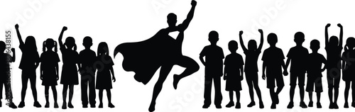 Silhouette of a confident male figure standing among a large group of posing, fashionable women, symbolizing success, dating, nightlife, and social gathering in black and white.