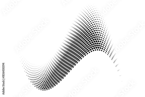 Wallpaper Mural Abstract dotted wave. Halftone curved shape in black color isolated on white background. Curved and twisted gradients form. Trendy graphic vector illustration. Torontodigital.ca