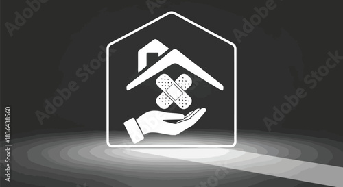 White house with hand and bandage on a dark background