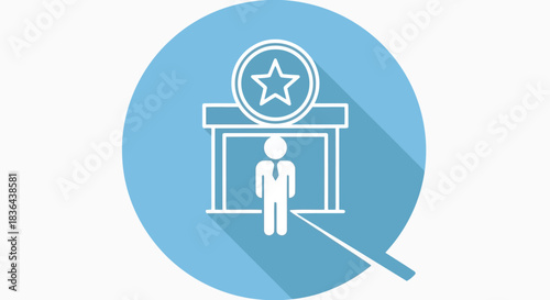 Illustration of a police officer standing in front of a police station