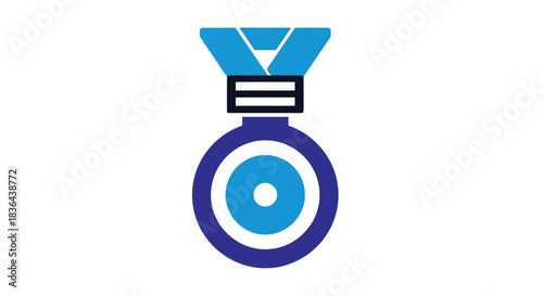 Blue medal with ribbon for award or achievement