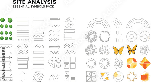 Collection of abstract geometric shapes, symbols, and nature elements icon