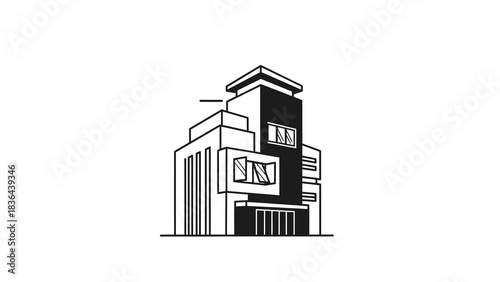 Architectural Illustration of a Modern Building with Tower.