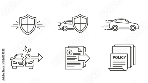 Car Insurance Icons Set Protection Accident Policy and Coverage.