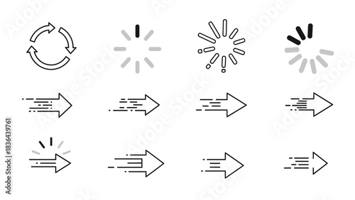 Set of loading and arrow icons for web design.