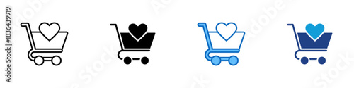 Wishlist Cart Multiple Style Icon Design Vector - shopping cart with a heart symbol, representing favorites, saved items, or wishlist products