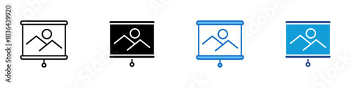 Visualization Multiple Style Icon Design Vector - presentation screen displaying an image placeholder, representing visual content or slide display