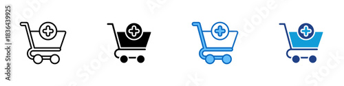 Add to Cart Multiple Style Icon Design Vector - shopping cart with a plus sign, symbolizing adding an item to an online purchase list