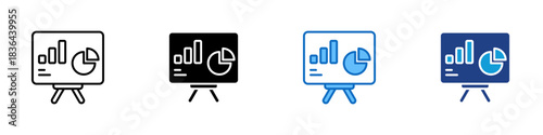 Chart Board Multiple Style Icon Design Vector - presentation board showing graphical elements like bar and pie charts for analysis and reporting