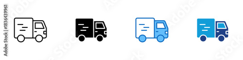 Delivery Truck Multiple Style Icon Design Vector - delivery van representing logistics, shipping, courier service, and transportation of goods