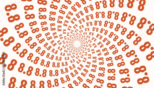 Abstract spiral pattern with repeating 8.8 numbers, dynamic vortex design for modern backgrounds and promotions.