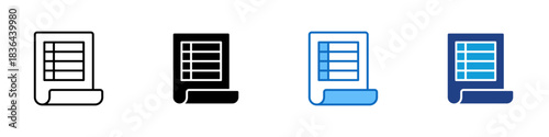 Document List Multiple Style Icon Design Vector - spreadsheet with multiple horizontal rows and a vertical column, representing structured information or an organized table