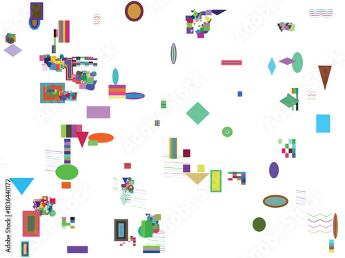 Dense abstract geometric pattern background with colorful shapes and digital data mosaic effect.