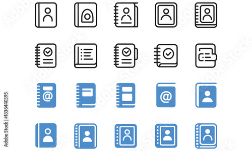 Essential collection of modern address book and contact list icons for professional digital design projects