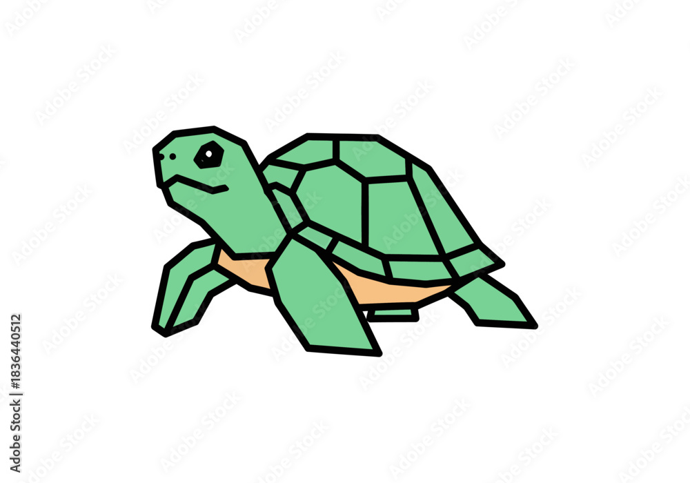 Fototapeta premium Stylized drawing of a green turtle with an orange plastron on white