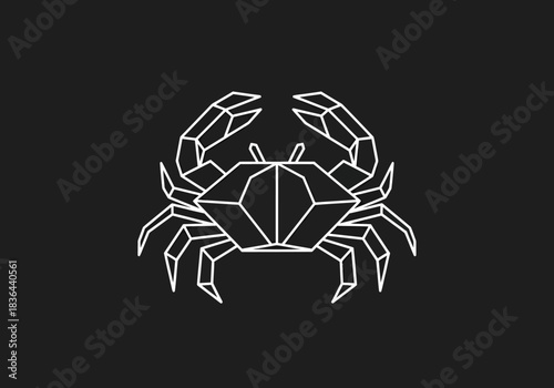 White lowpoly crab outline on a solid black background