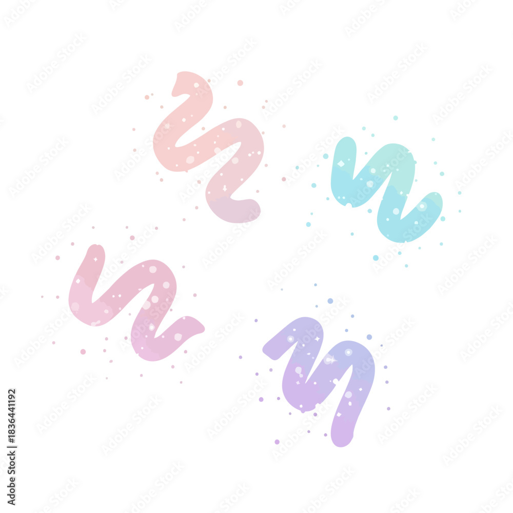 Fototapeta premium Abstract pastel wavy lines and sparkly dots, playful and creative design elements on a white background