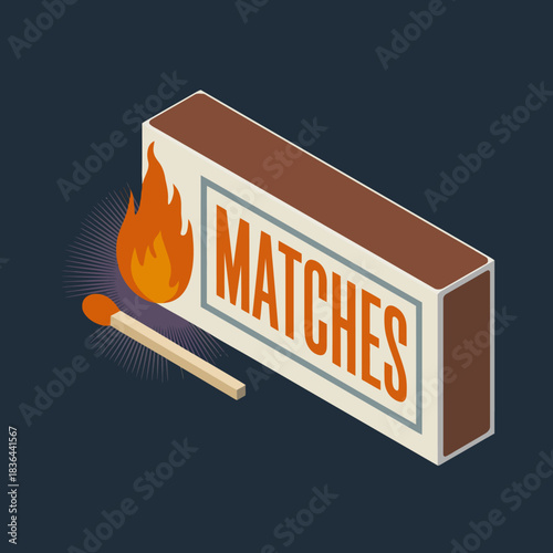 This image features a realistic design of a matchbox with a striking match and flames, showcasing the excitement and potential danger of fire within a captivating visual.
