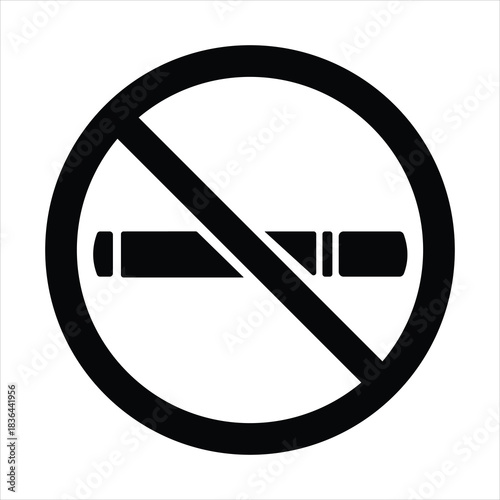 Black and white vector silhouette of a no smoking sign typically found in public buildings. A circular no smoking sign with a cigarette black silhouette.No Smoking icon No smoking, No smoking symbol. 