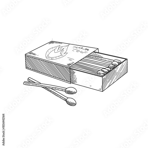 hand drawn matchbox line art vector illustration