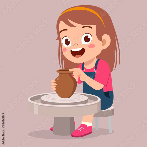 little girl making mud pot