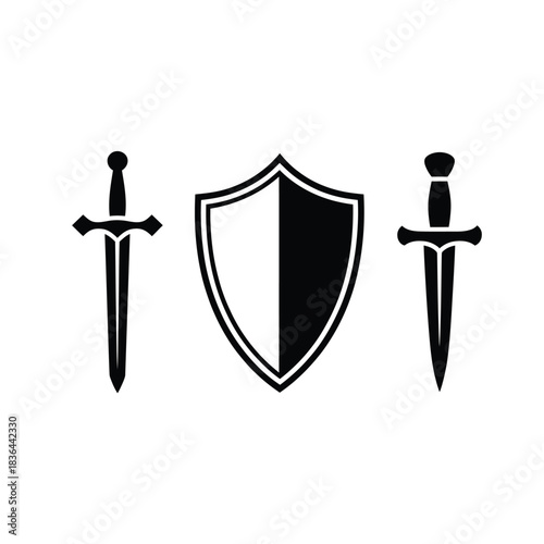 Medieval shield and crossed swords icon symbol