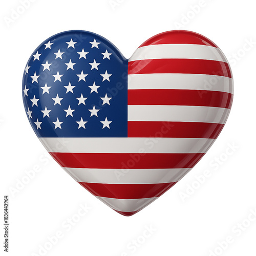 Usa flag 3d rendering heart shape png no background