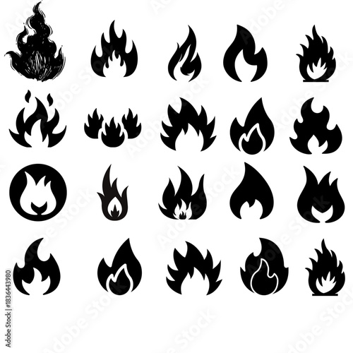 Fire icon collection. Fire flame symbol Flaming fire colorful set emblems Black fire flames in tribal style Big set of fire flame vector icons. Big set of fire flame vector icons. Fire flame icon 