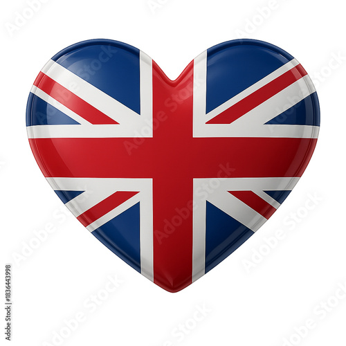 Uk flag 3d rendering heart shape png no background
