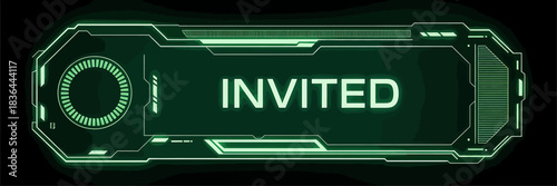 Futuristic Green Neon Invitation Interface with Intricate Details and Technology Aesthetics Emphasizing the Word Invited