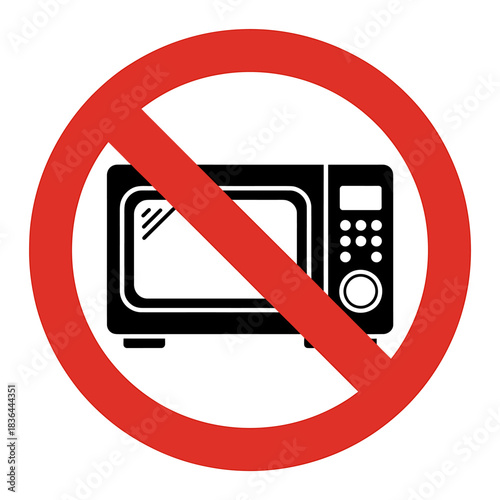 No Microwave Oven Allowed Sign a Red Circle with a Black Microwave Prohibited Kitchen Appliance Restriction