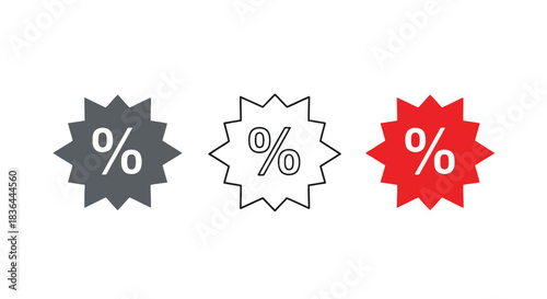 Three percentage icons in gray, black outline, and red
