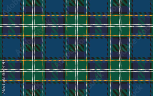 Traditional Scottish Tartan Fabric Design with Blue Green and Gold Lines for Textile Applications and Fashion Design Projects
