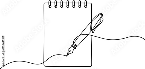 Fountain pen writing on a notepad continuous line art