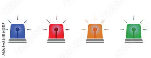 Collection of Emergency Siren Lights, Flat Graphic Set of Alarm Beacons